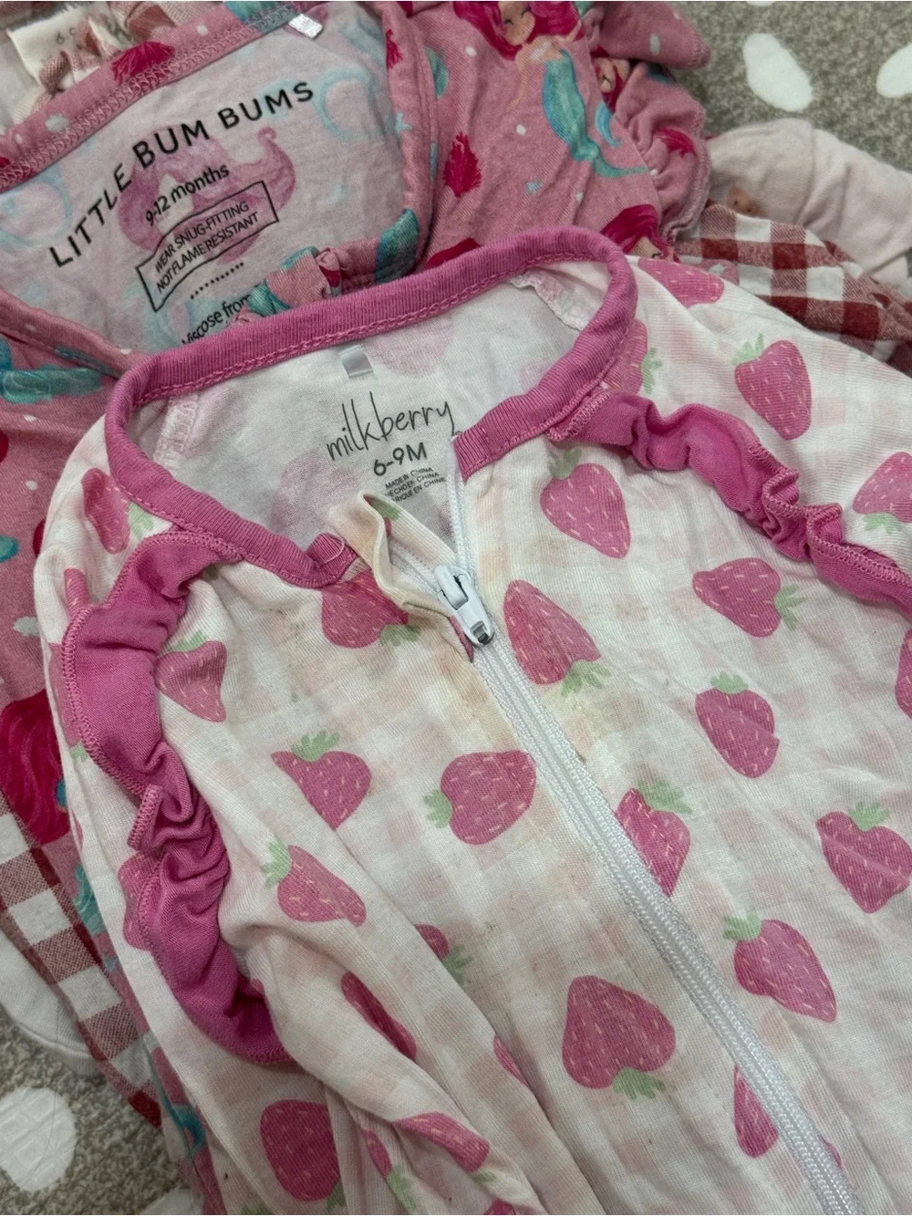 Lot of 6 bamboo footies baby girl colorful print zippy ruffle fruits floral - Picture 13 of 13